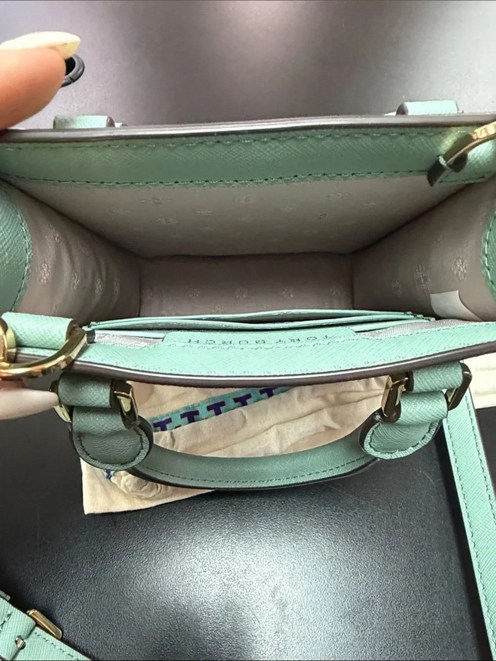 Tory Burch Mint Green Leather Mini Crossbody with Gold Hardware